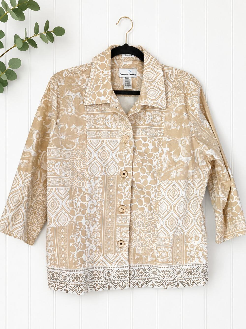 Draper's & Damon's Women's Stretch Jacket Beige White Patchwork Size Tag Missing